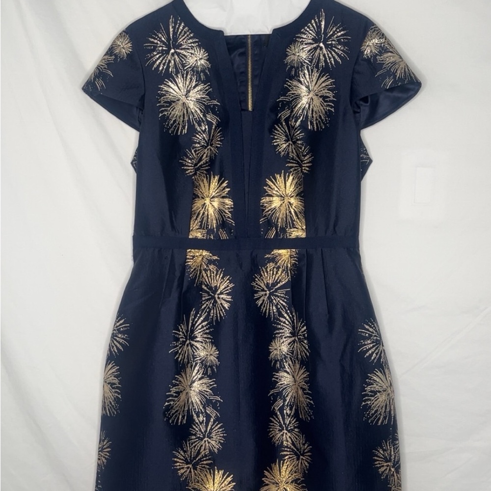 Ted Baker Blue and Gold Flutter Sleeve Mini Dress